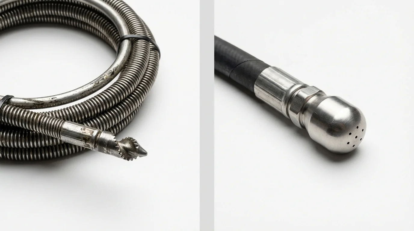 Drain snake cable and hydro jetting nozzle used for drain cleaning in Allentown, PA