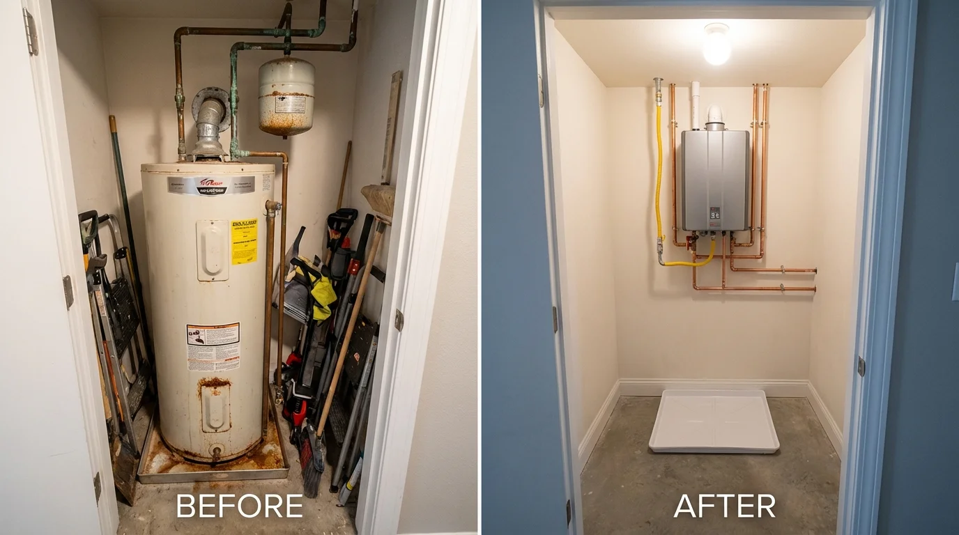 Tank water heater versus wall-mounted tankless unit comparison for Allentown, PA homeowners