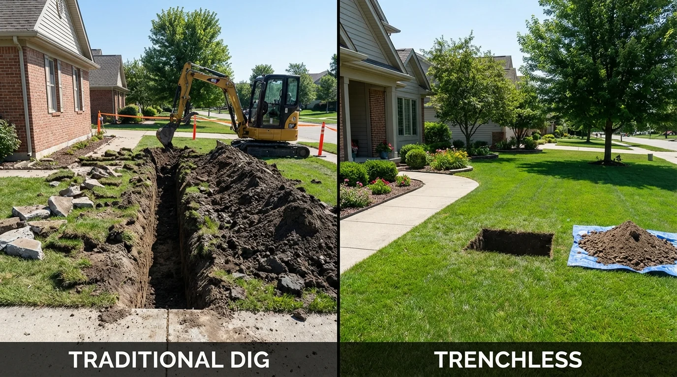 Trenchless sewer repair with minimal yard damage versus traditional excavation in Allentown, PA